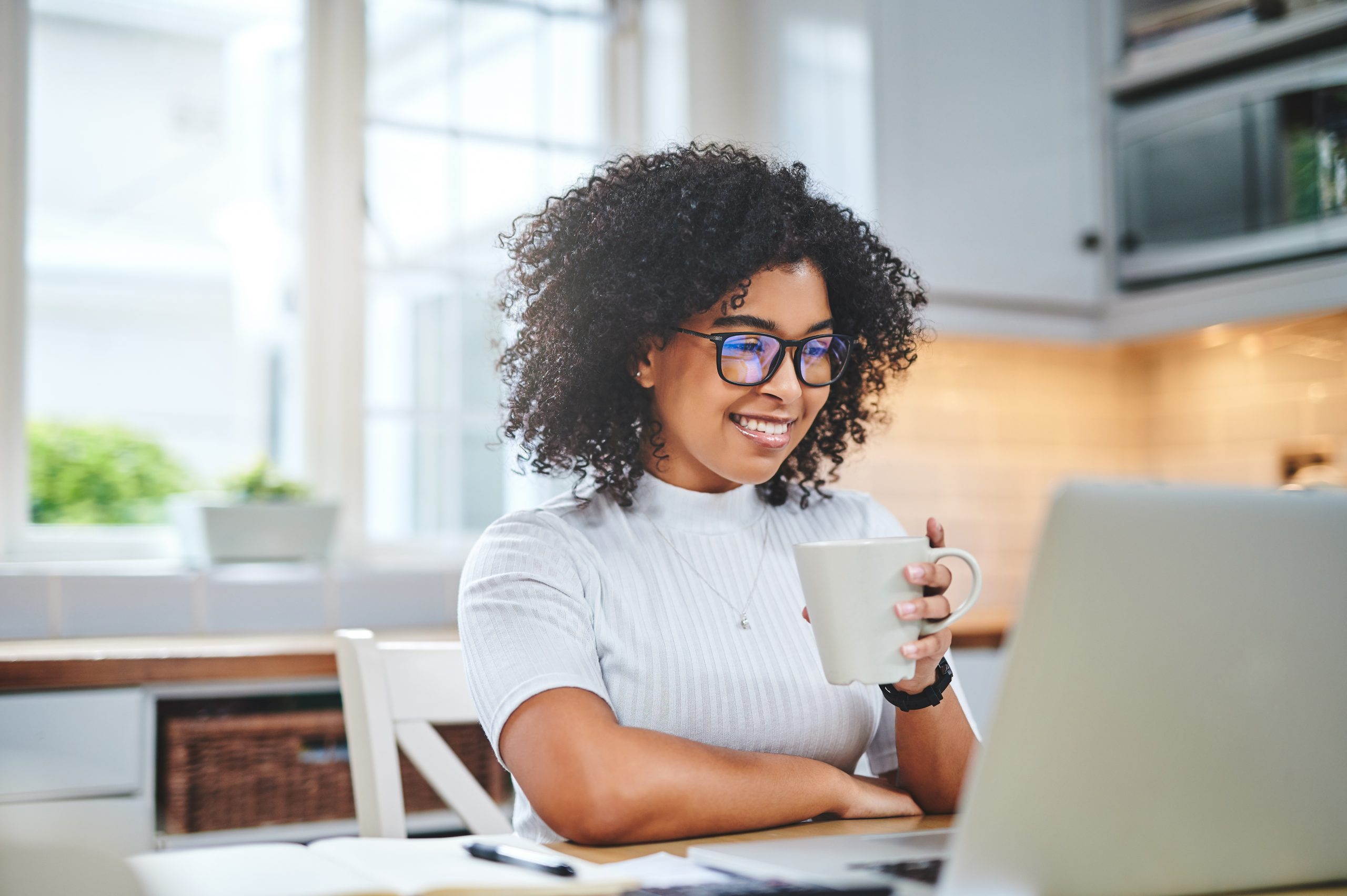 Young woman at a virtual coffee meetup